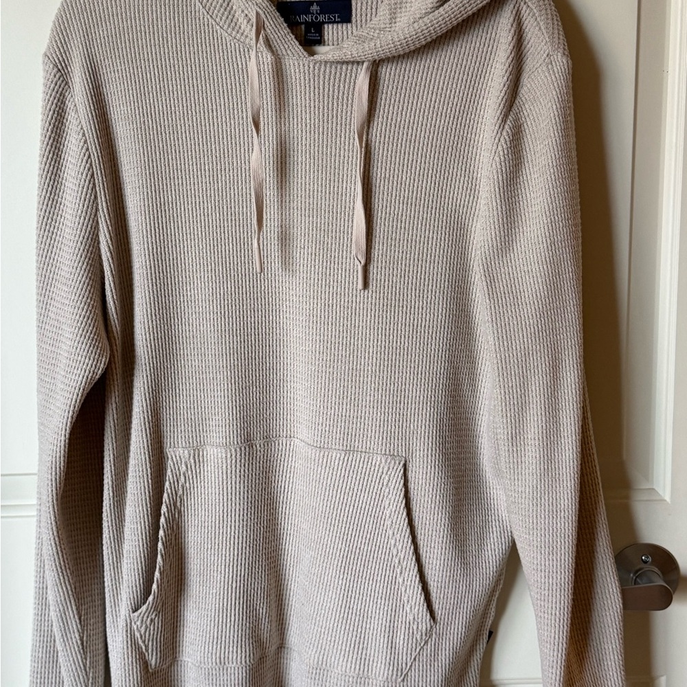 RAINFOREST Waffle Knit Hoodie pullover Beige Lightweight Sweater size Large-MENS